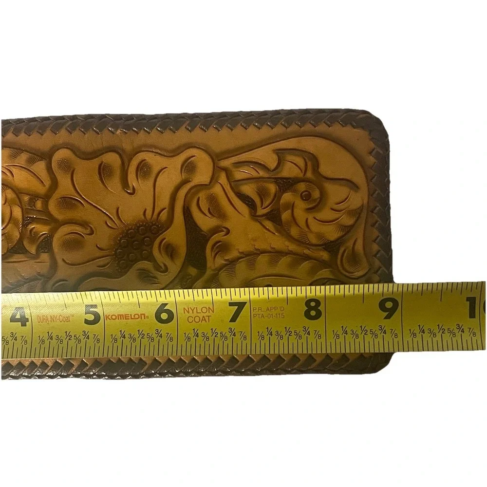 Western‎ Tooled Leather Wallet Floral Scroll Whipstitch Bifold Unbranded